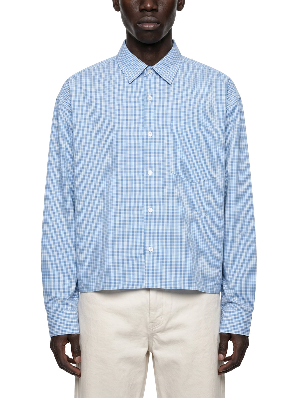 ODMPOD Road Services plaid drop shoulder shirt featuring a casual, relaxed fit with a plaid pattern and drop shoulder design.