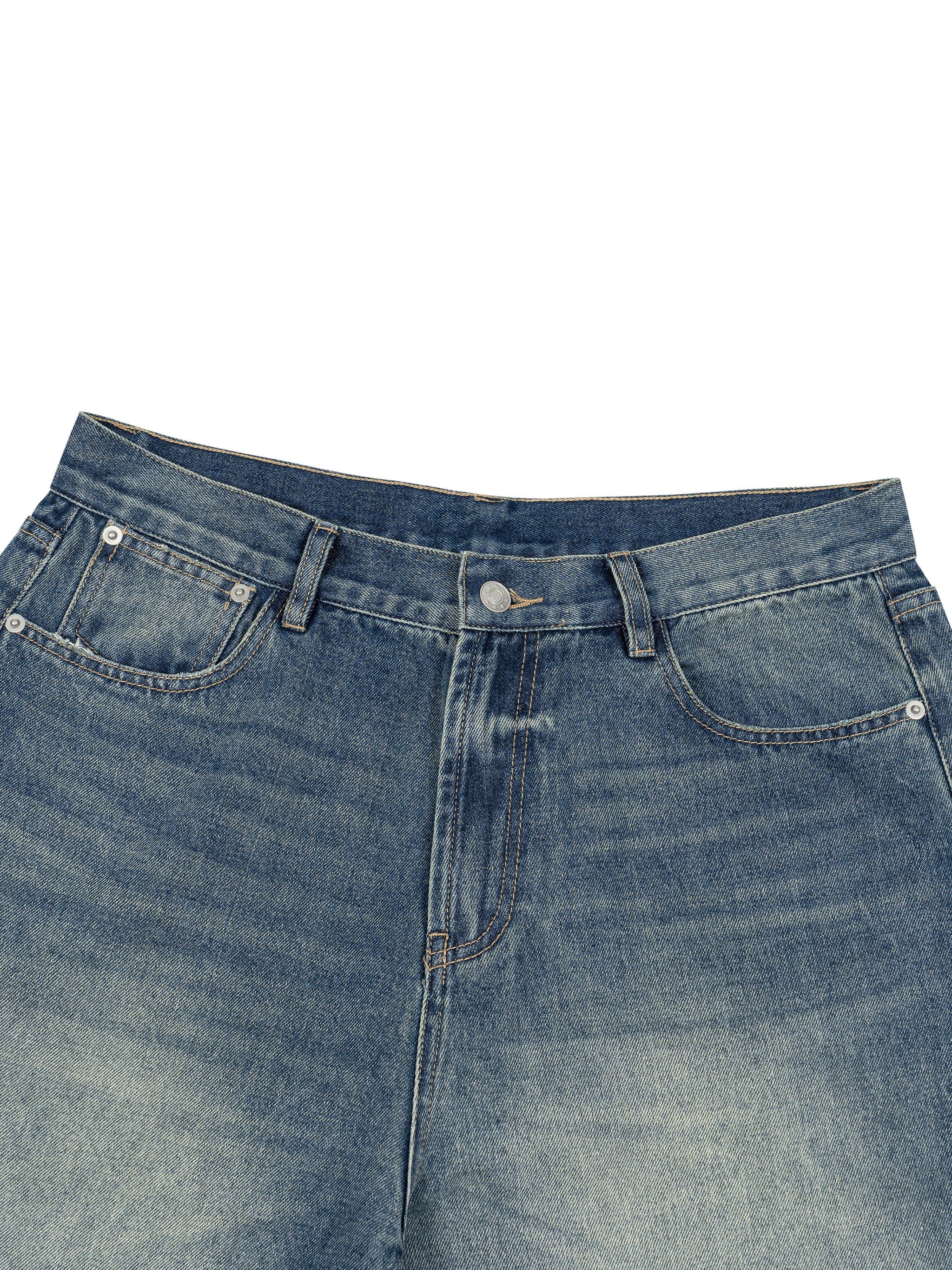 ODMPOD Sunfade Wide Leg Jean showcasing light wash denim and relaxed fit with wide legs, front pockets, and belt loops.