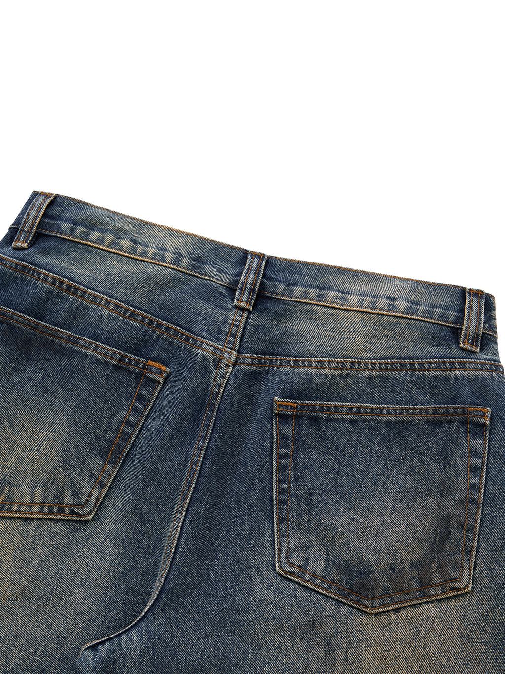 ODMPOD Mud Wash Wide Airfield Jeans showing distressed denim, relaxed fit with wide legs and faded mud wash finish.