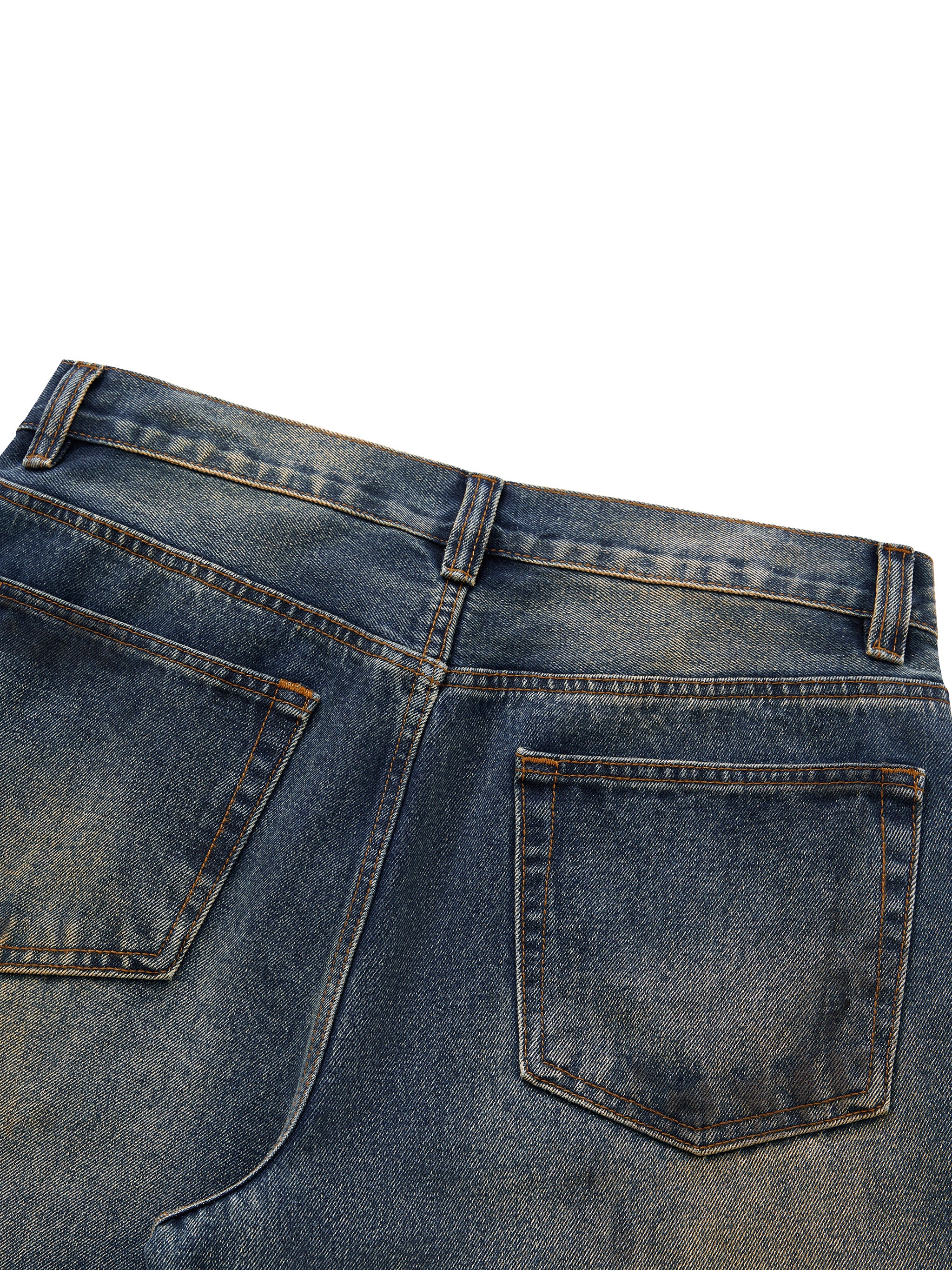 ODMPOD Mud Wash Wide Airfield Jeans showing distressed denim, relaxed fit with wide legs and faded mud wash finish.