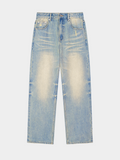 Sun Fade Raw Hem Denim Jeans