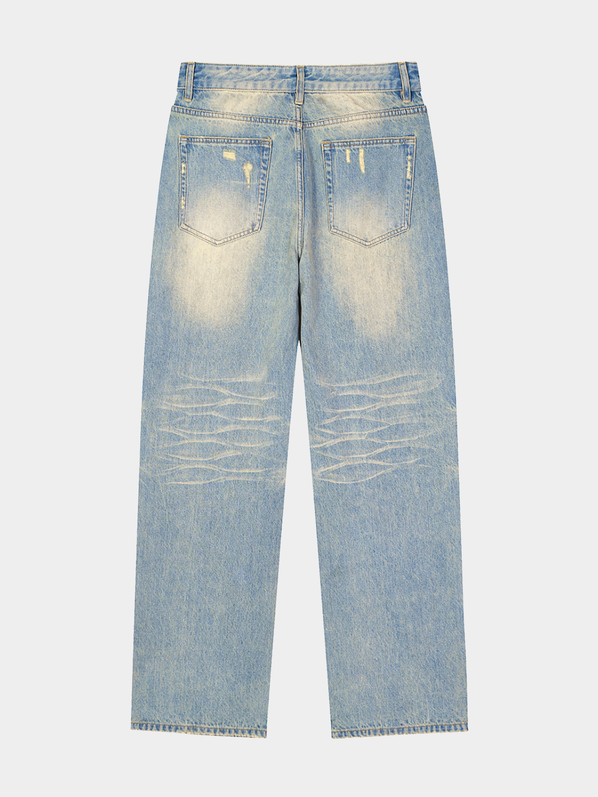 Sun Fade Raw Hem Denim Jeans