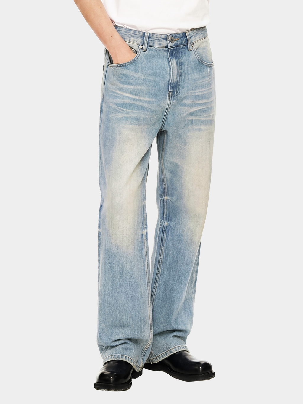 Sun Fade Raw Hem Denim Jeans
