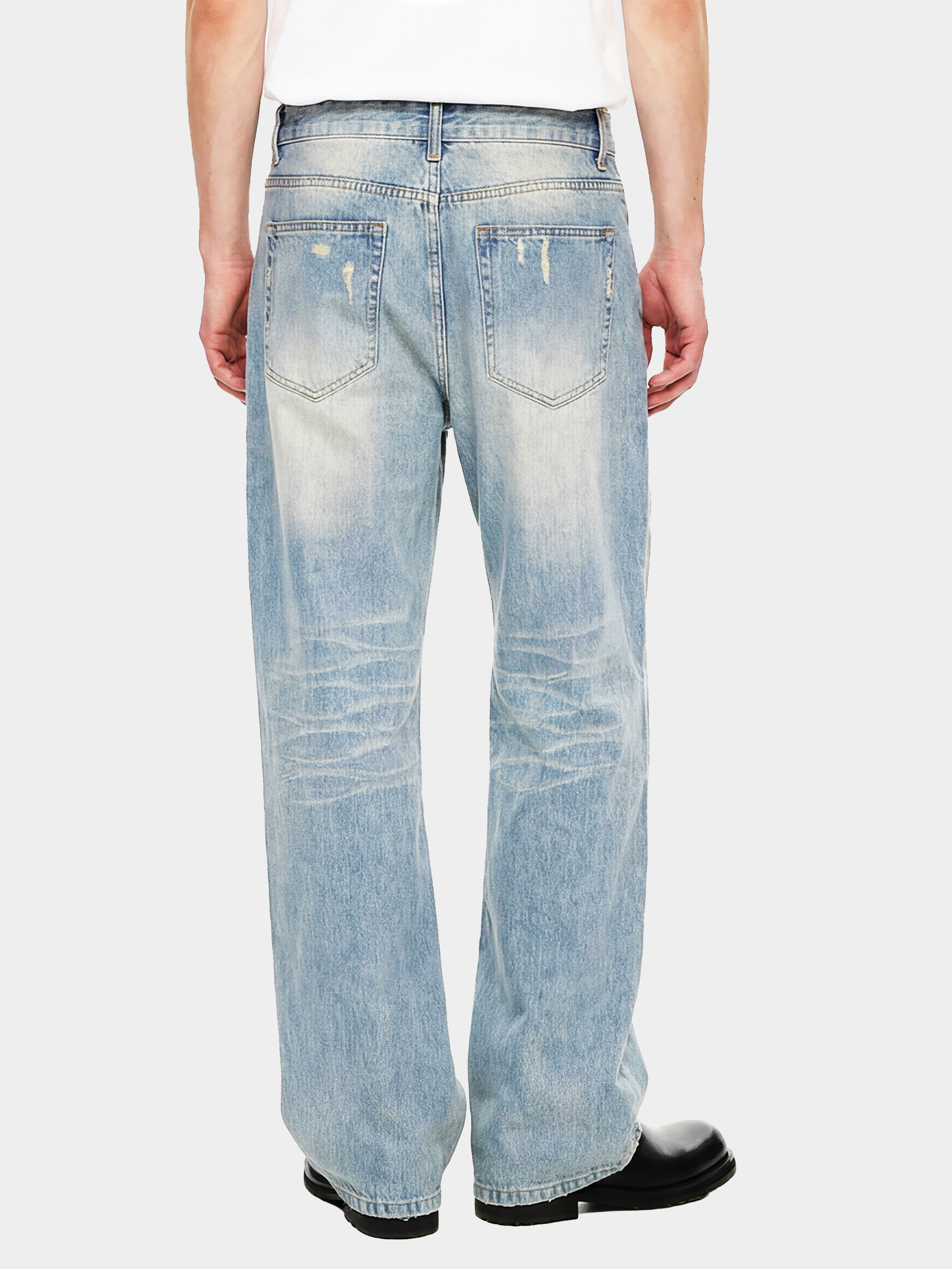 Sun Fade Raw Hem Denim Jeans