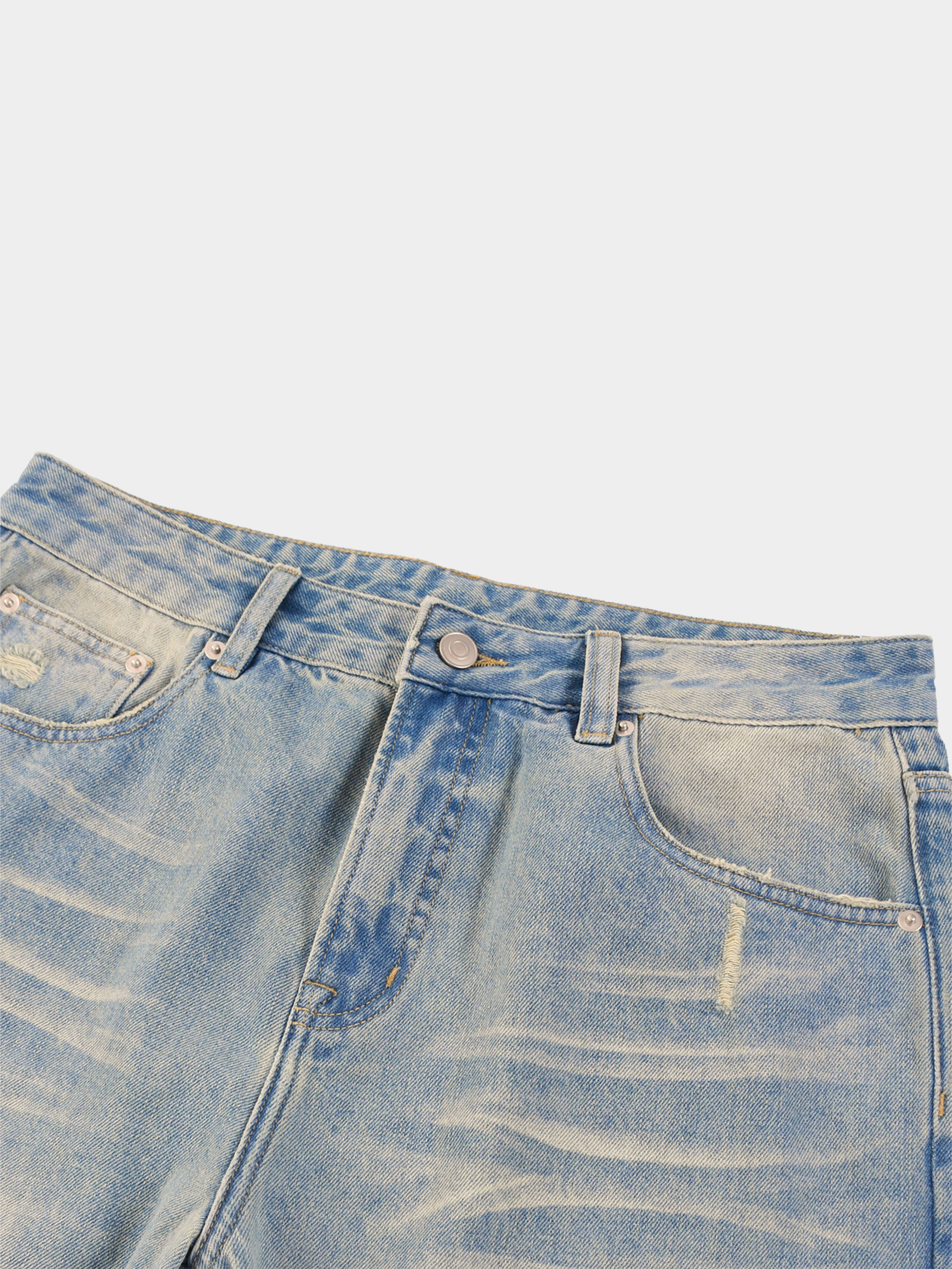 Sun Fade Raw Hem Denim Jeans