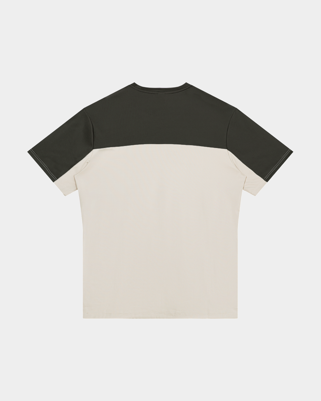 Back view of ODMPOD Blakely Raglan Tee, black and white color, featuring a relaxed fit and casual style.