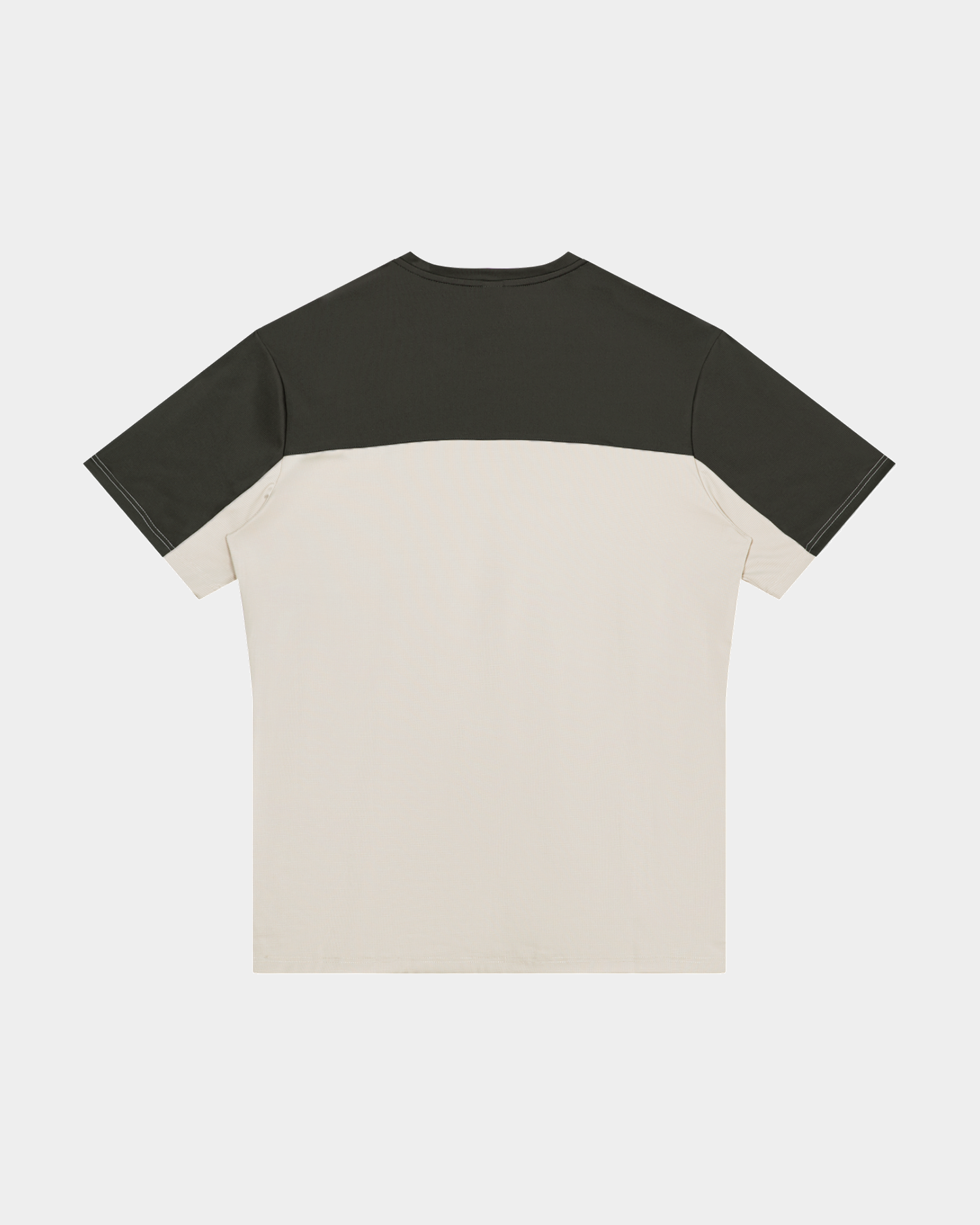 Back view of ODMPOD Blakely Raglan Tee, black and white color, featuring a relaxed fit and casual style.