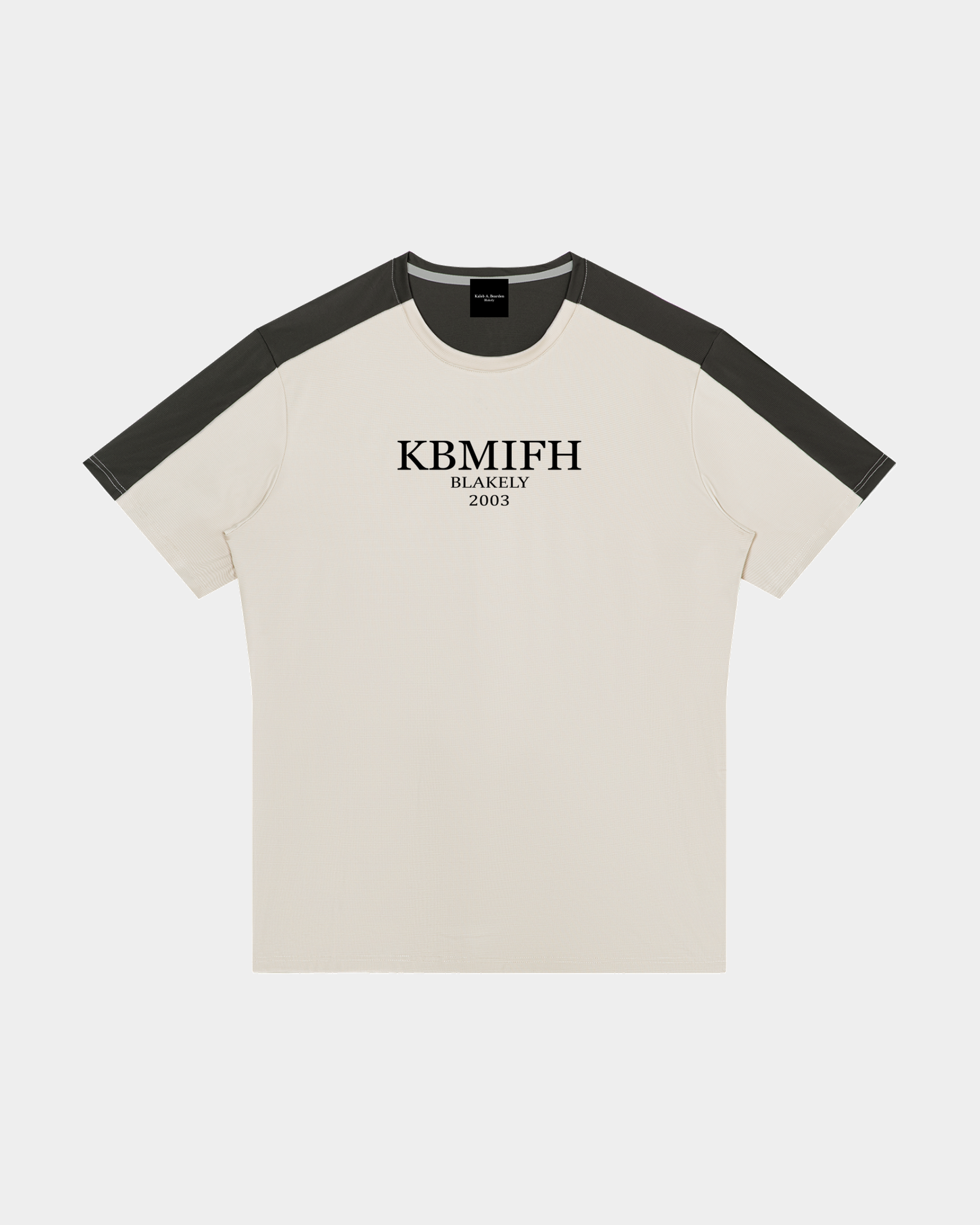 Black ODMPOD Blakely Raglan Tee with contrasting white sleeves and crew neckline, displayed flat on a white background.